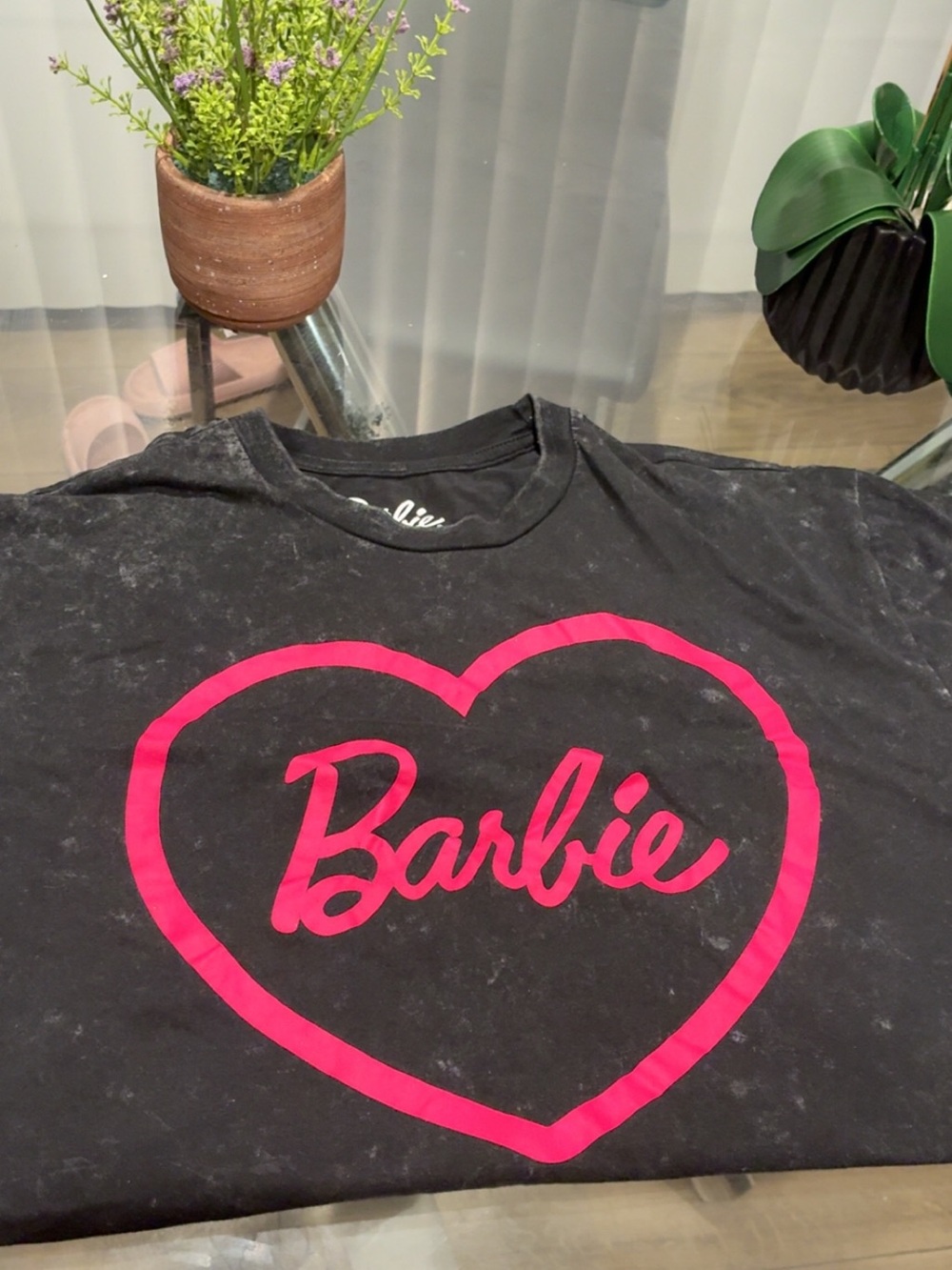 Barbie Black Tee with Hot Pink Heart Logo
